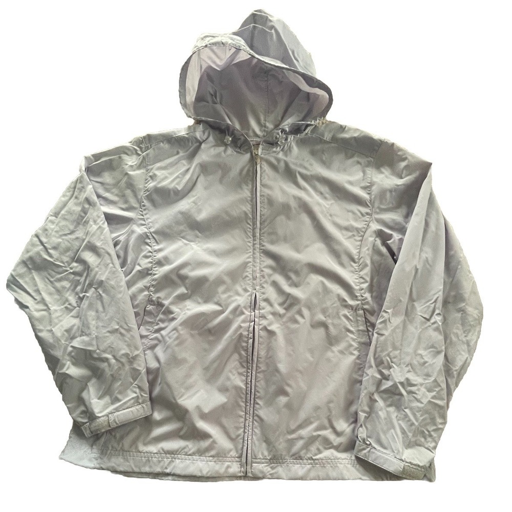 LL Bean Jacket Womens Large Hooded Rain Jacket Zip Pockets Purple Lavender